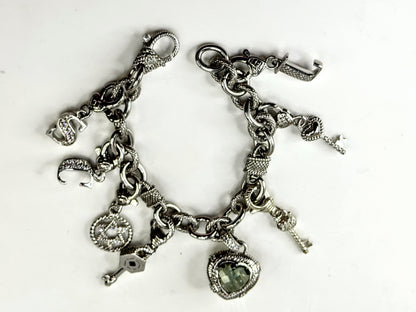 Vintage Judith Ripka Sterling Silver Multi Charm Link Bracelet 8 Inch JR1699