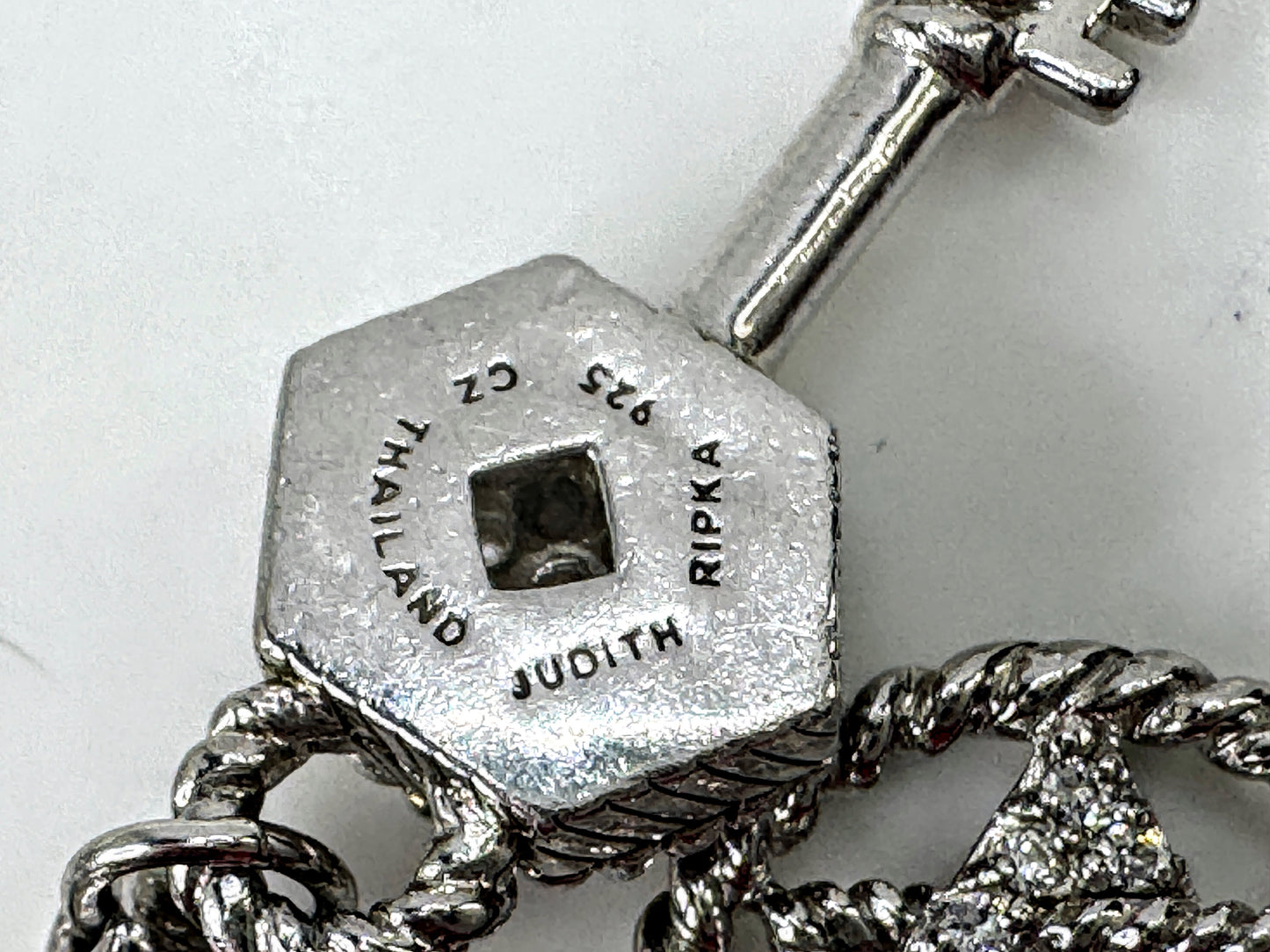 Vintage Judith Ripka Sterling Silver Multi Charm Link Bracelet 8 Inch JR1699