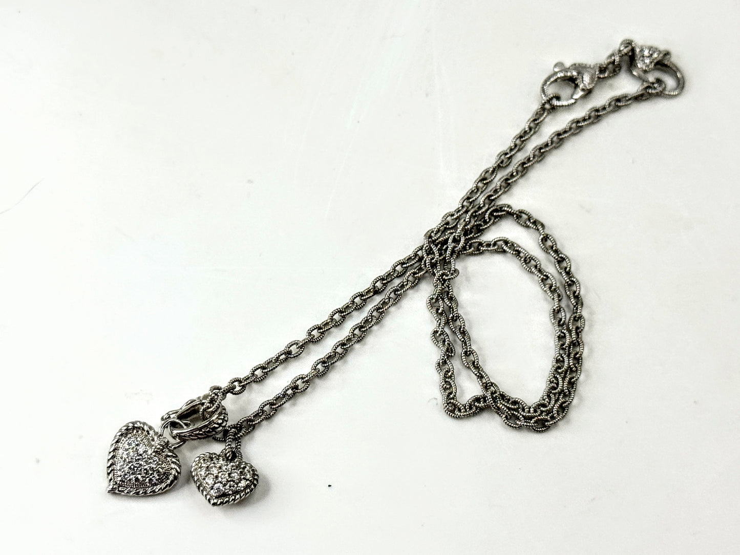 Vintage Judith Ripka Sterling Silver CZ Heart Pendant Necklace  18" 13.4g JR1700