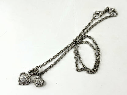 Vintage Judith Ripka Sterling Silver CZ Heart Pendant Necklace  18" 13.4g JR1700