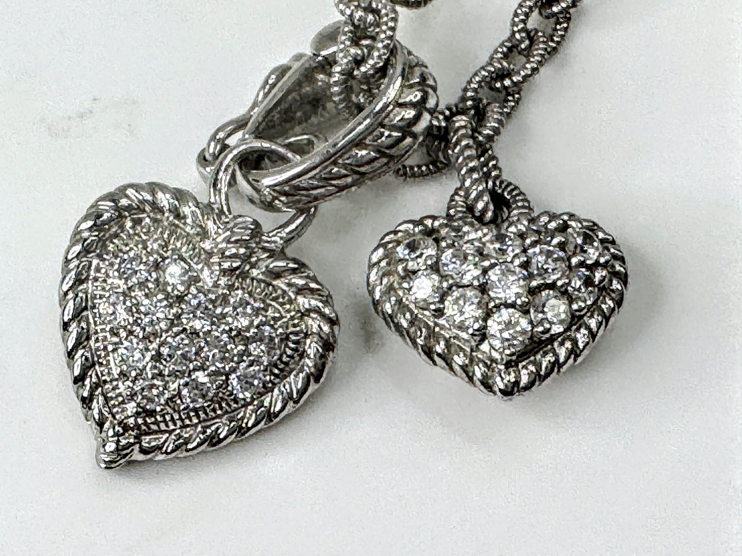 Vintage Judith Ripka Sterling Silver CZ Heart Pendant Necklace  18" 13.4g JR1700