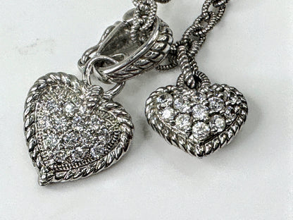Vintage Judith Ripka Sterling Silver CZ Heart Pendant Necklace  18" 13.4g JR1700