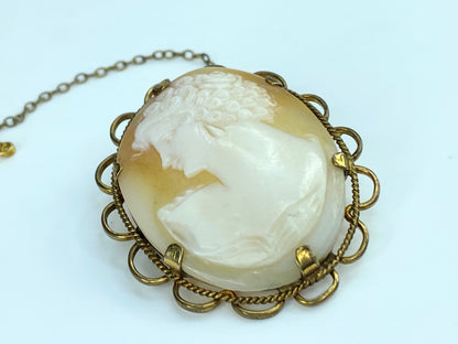 Vintage 12K Gold filled Shell Cameo Brooch By CLCW co 1 3/4" 8.6g JR9924