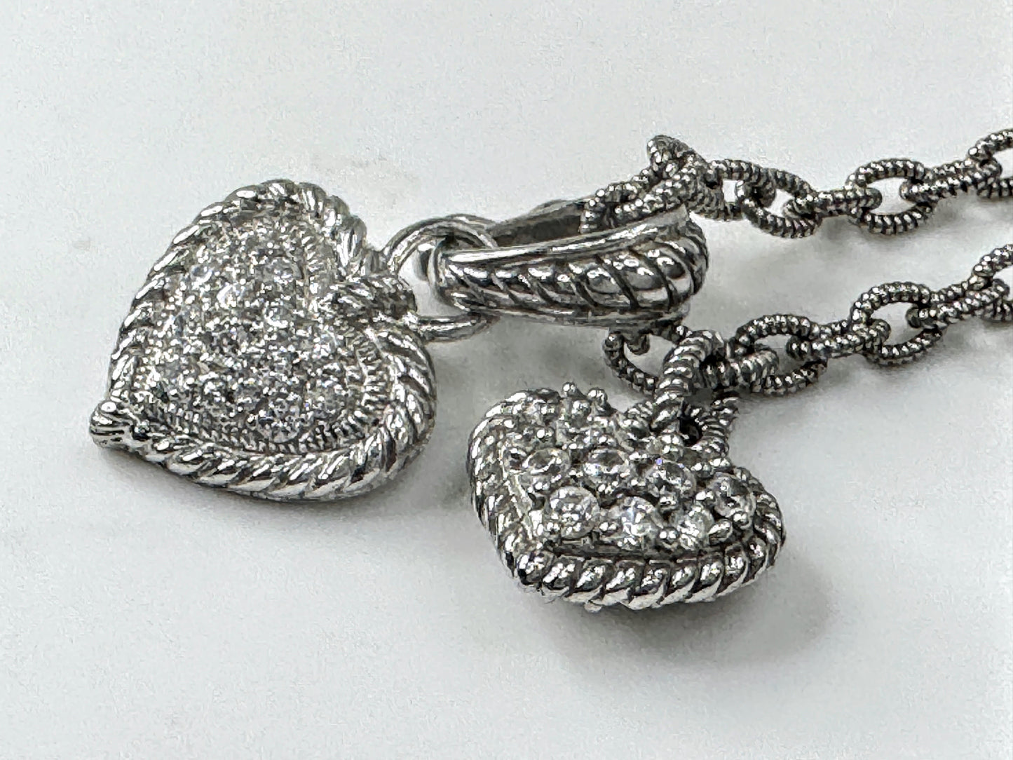 Vintage Judith Ripka Sterling Silver CZ Heart Pendant Necklace  18" 13.4g JR1700