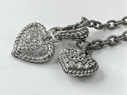Vintage Judith Ripka Sterling Silver CZ Heart Pendant Necklace  18" 13.4g JR1700