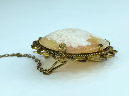 Vintage 12K Gold filled Shell Cameo Brooch By CLCW co 1 3/4" 8.6g JR9924