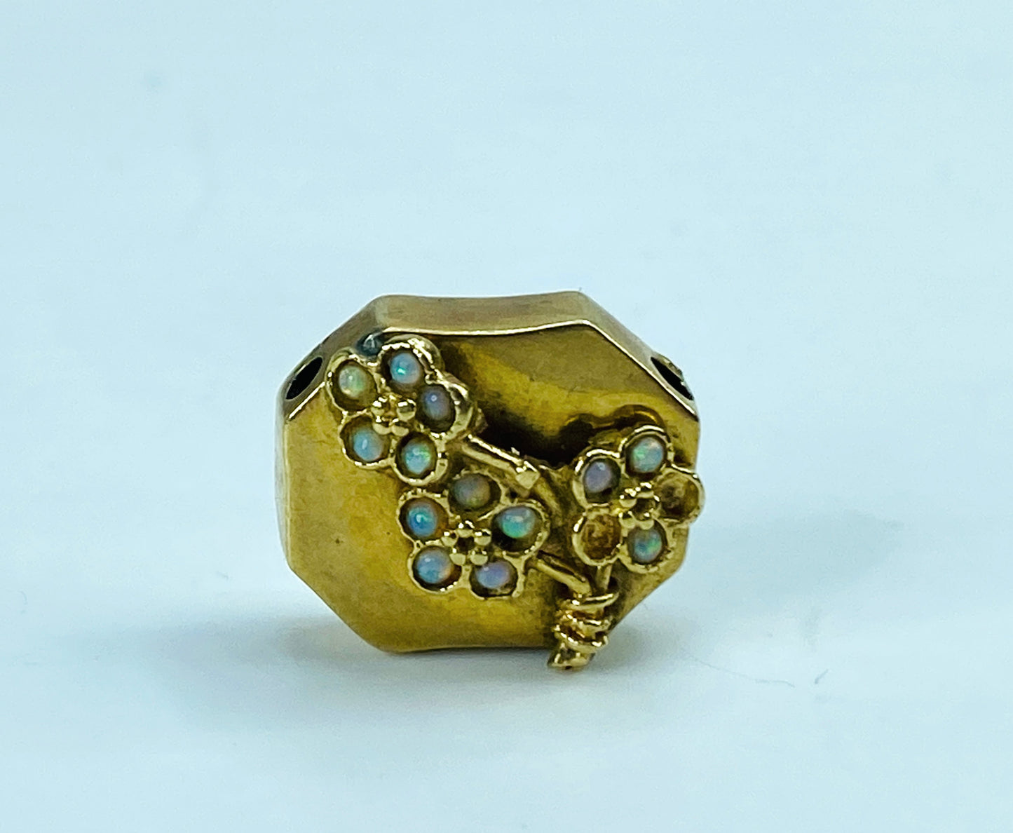 Antique 14K Gold Floral Opal Seed Bead Sliding rectangular Charm JR1231