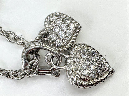 Vintage Judith Ripka Sterling Silver CZ Heart Pendant Necklace  18" 13.4g JR1700