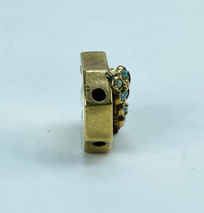 Antique 14K Gold Floral Opal Seed Bead Sliding rectangular Charm JR1231