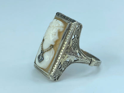 Art Deco Cameo Diamond Ring 14k c. 1930 3.7g s6 JR9137