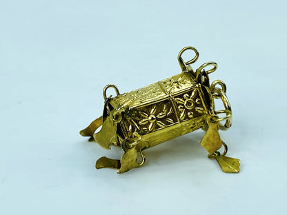 Antique Hand Fabricated 14K Gold Lantern Charm with Dangling Elements JR1232