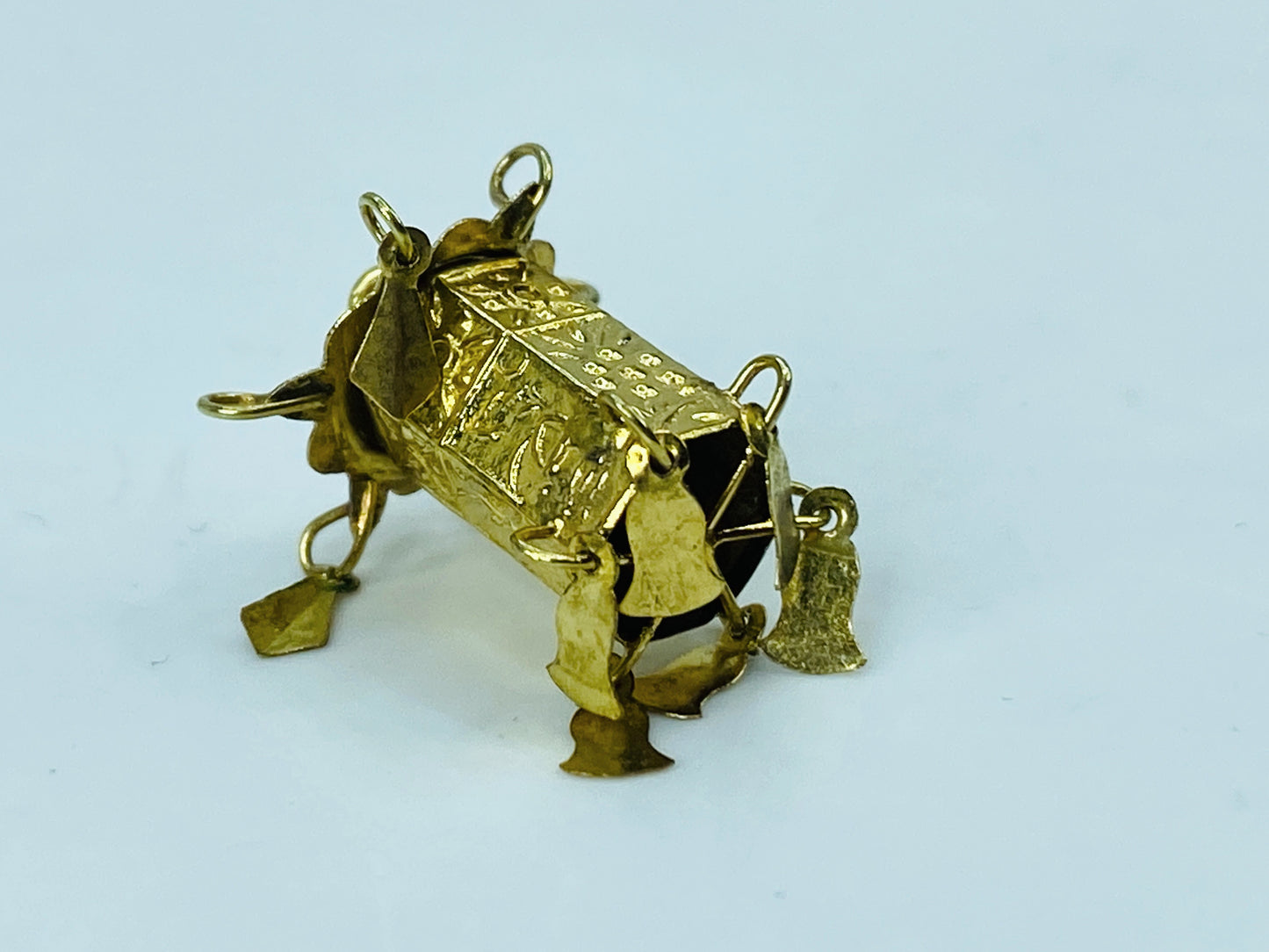 Antique Hand Fabricated 14K Gold Lantern Charm with Dangling Elements JR1232