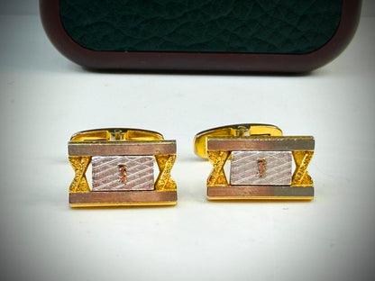 Vintage Yves Saint Laurent Gold Tone Bar Cufflinks Textured SS328