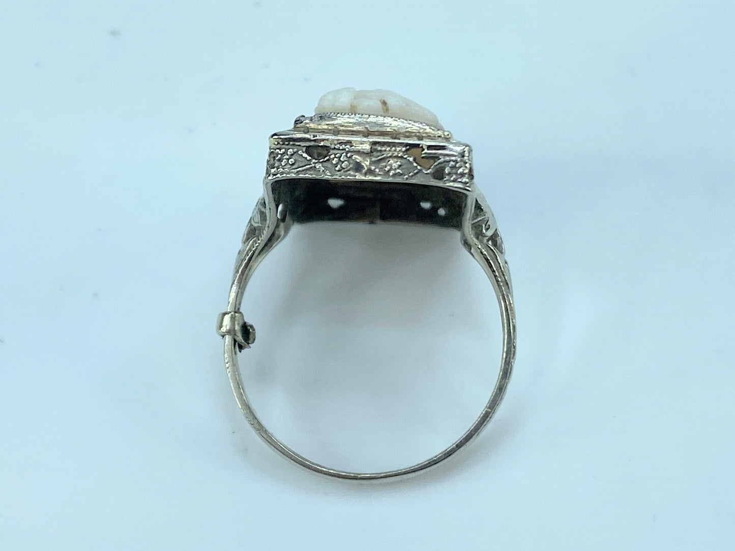 Art Deco Cameo Diamond Ring 14k c. 1930 3.7g s6 JR9137