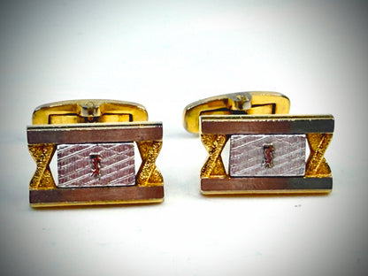 Vintage Yves Saint Laurent Gold Tone Bar Cufflinks Textured SS328