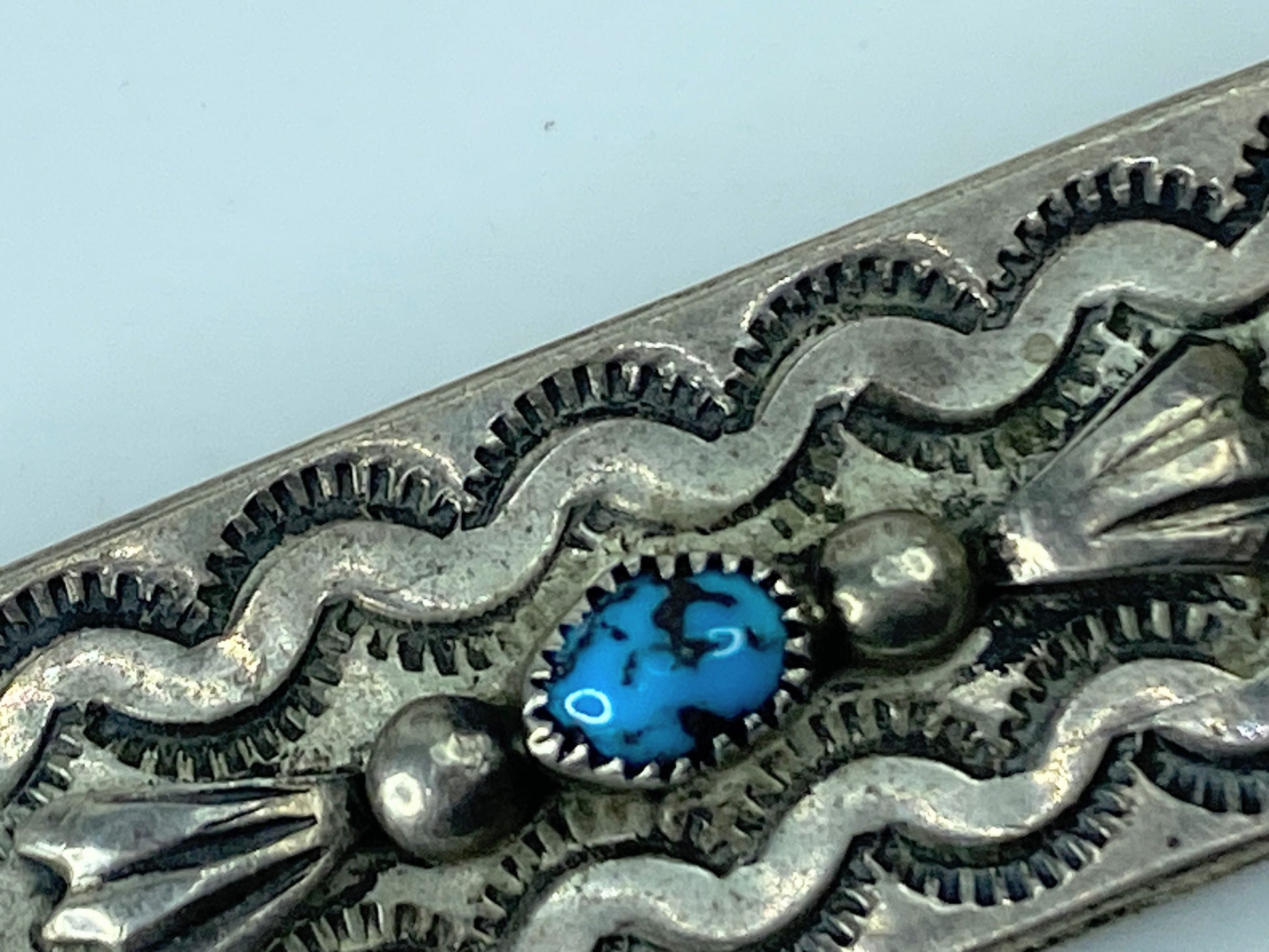 Zuni Turquoise Stone Money Clip Native American Tribal Design Sterling SS42