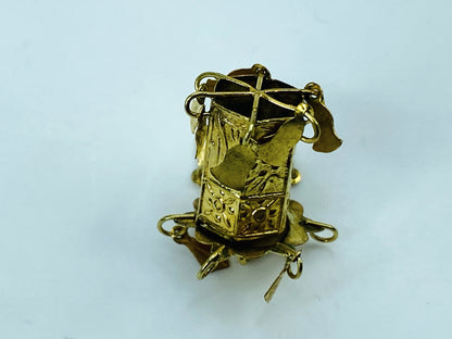 Antique Hand Fabricated 14K Gold Lantern Charm with Dangling Elements JR1232