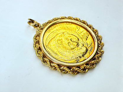 2003 China 1/4 oz 999 Gold Panda 100 Yuan Coin Pendant 14K bezel 10.6g JR1702