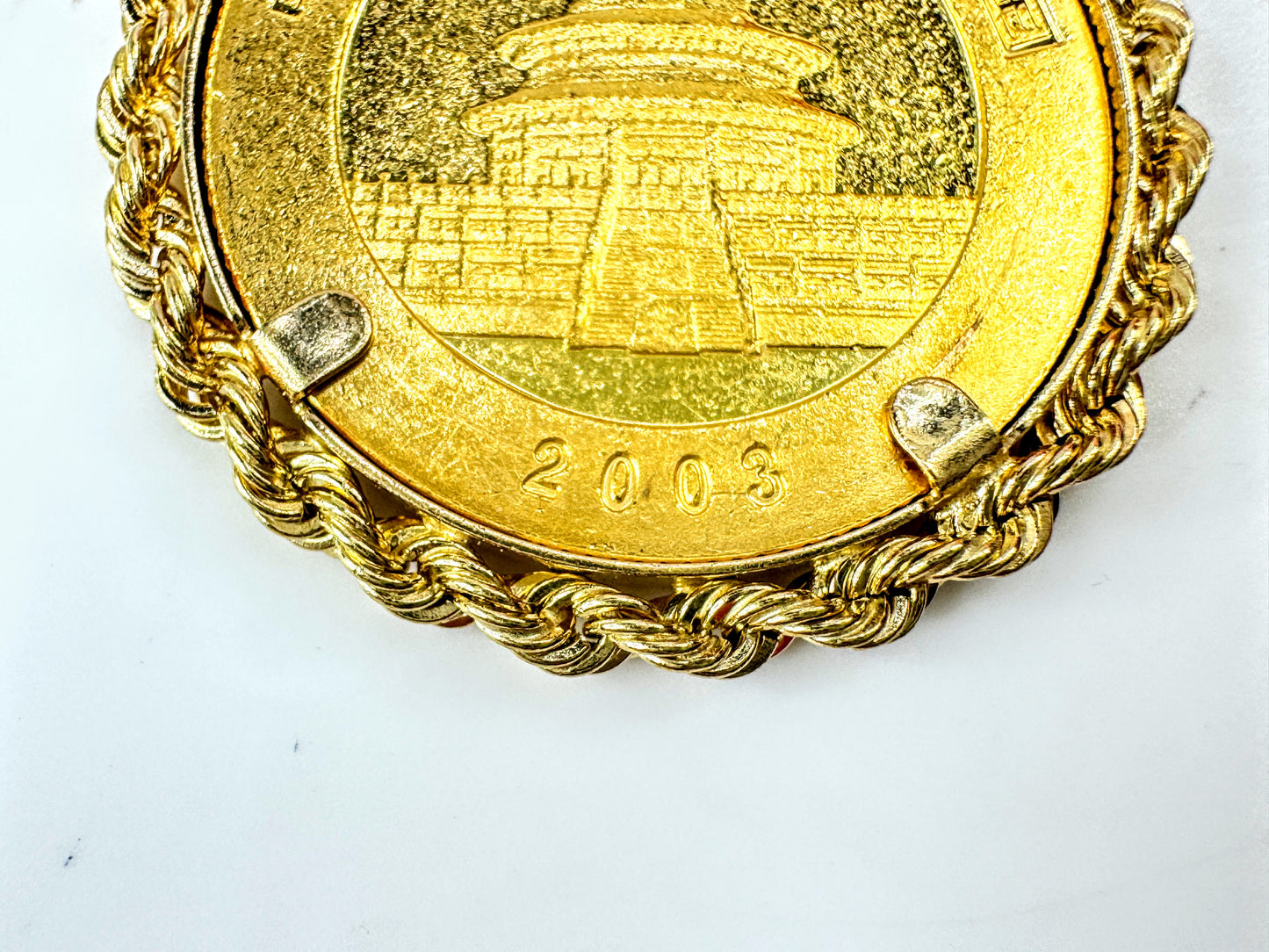 2003 China 1/4 oz 999 Gold Panda 100 Yuan Coin Pendant 14K bezel 10.6g JR1702