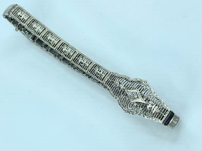 Art Deco Diamond Bracelet 10K Filigree Link Bracelet 7.2g JR9138