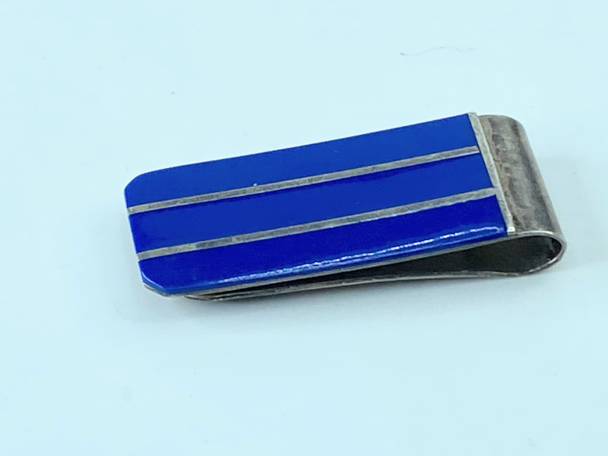 Sterling Silver Blue Lapis Stripe Money Clip 22.5g 2 1/8" SS43