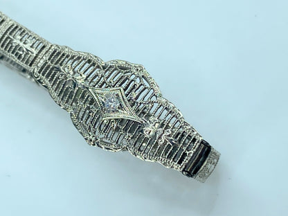 Art Deco Diamond Bracelet 10K Filigree Link Bracelet 7.2g JR9138