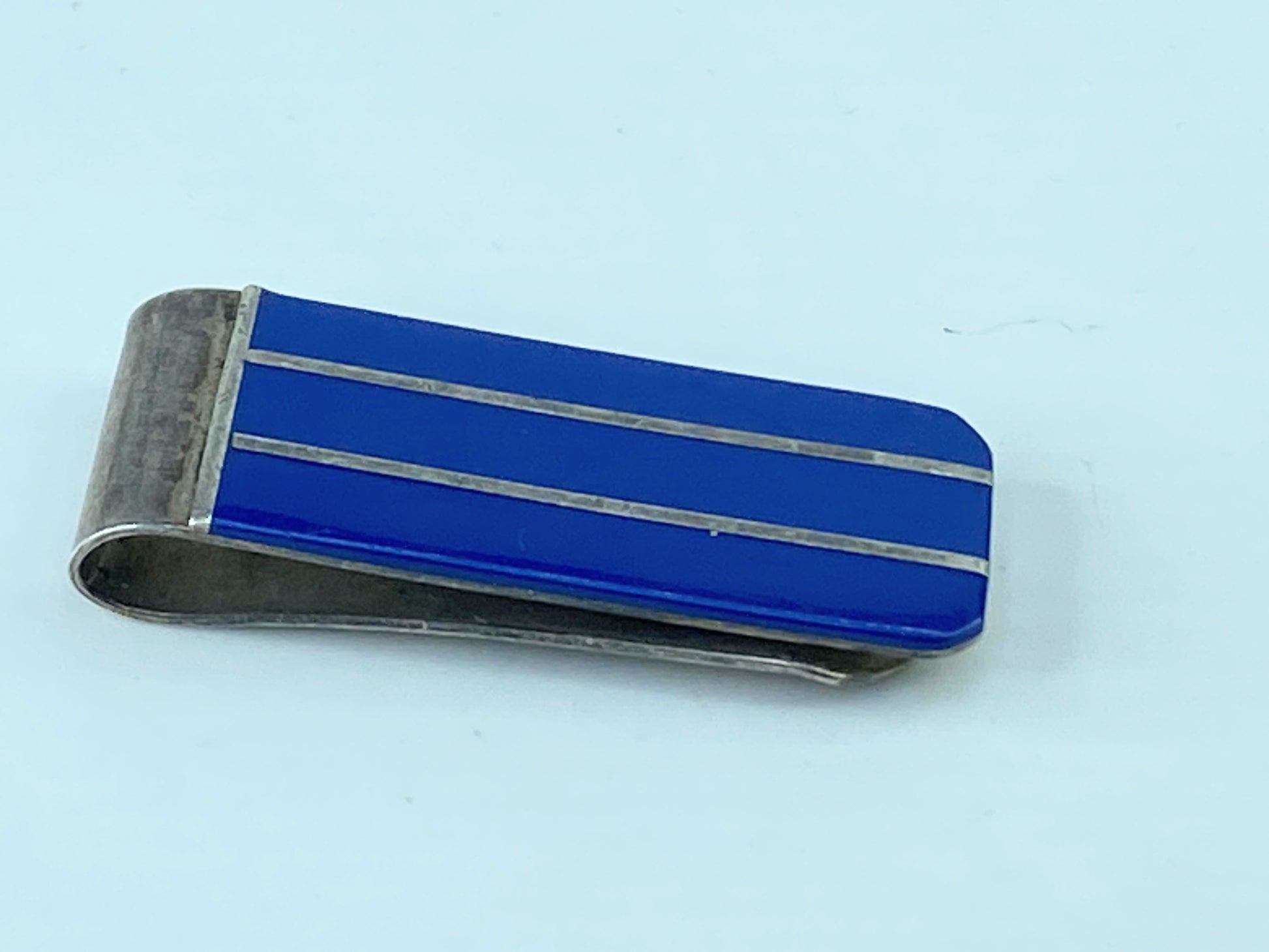 Sterling Silver Blue Lapis Stripe Money Clip 22.5g 2 1/8" SS43