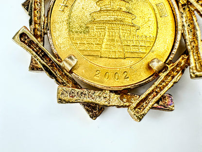 2002 China Gold Panda Coin Pendant 14K Bezel 1/10 oz 999 Fine Gold  7.2g JR1703