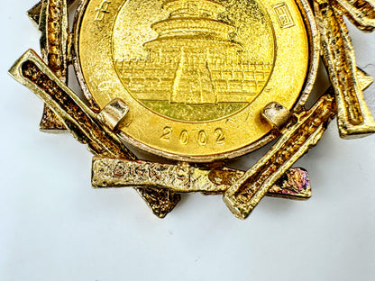 2002 China Gold Panda Coin Pendant 14K Bezel 1/10 oz 999 Fine Gold  7.2g JR1703