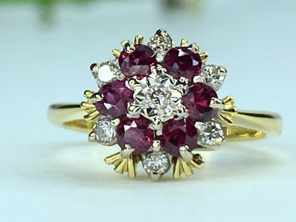 Antique 18 karat yellow gold 0.46ct Ruby Diamond cluster ring s5.5 4.0g JR9927