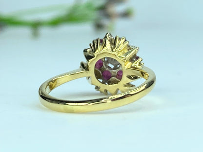 Antique 18 karat yellow gold 0.46ct Ruby Diamond cluster ring s5.5 4.0g JR9927