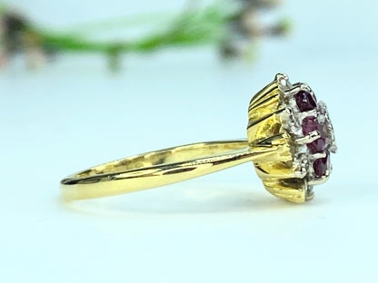 Antique 18 karat yellow gold 0.46ct Ruby Diamond cluster ring s5.5 4.0g JR9927