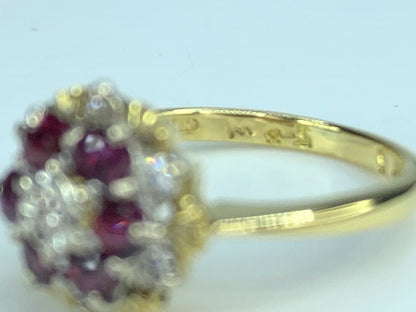 Antique 18 karat yellow gold 0.46ct Ruby Diamond cluster ring s5.5 4.0g JR9927