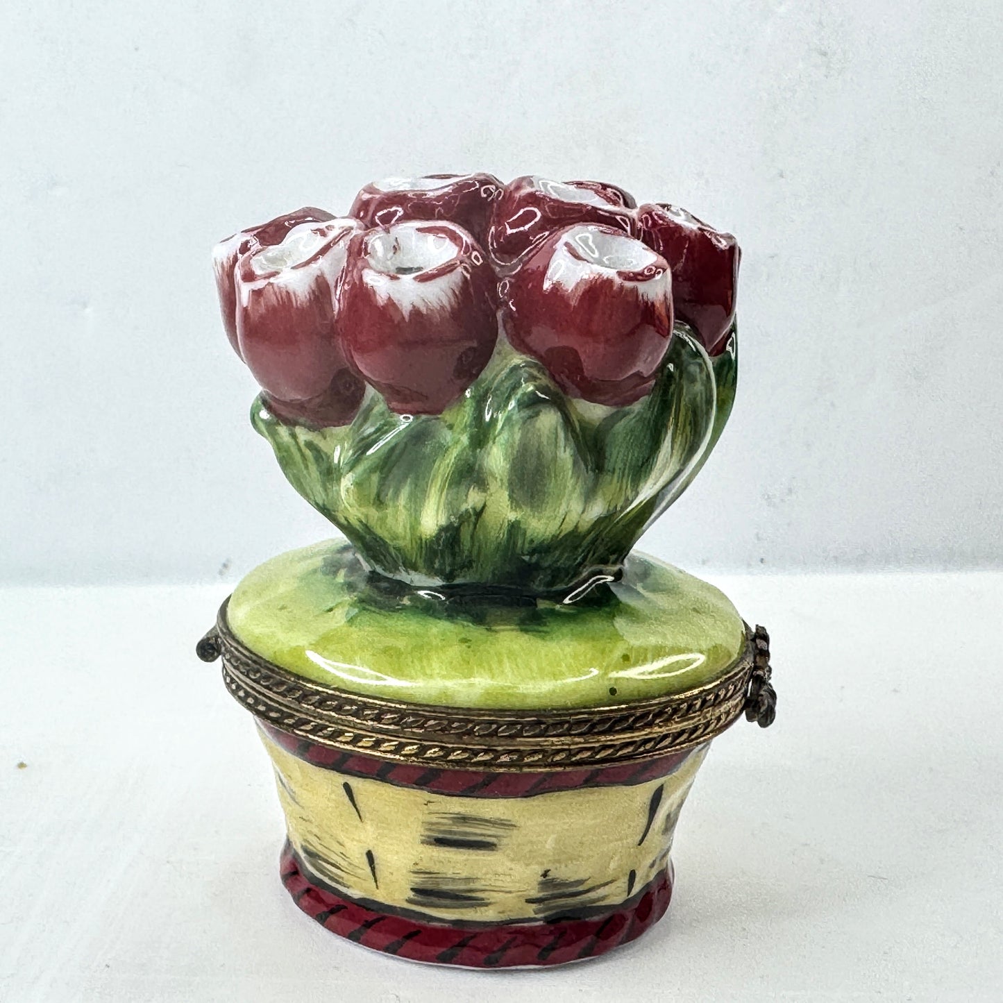 Limoges France Peint Main Tulip Basket Trinket Box Jacques Ltd Ed 125/500 A1029
