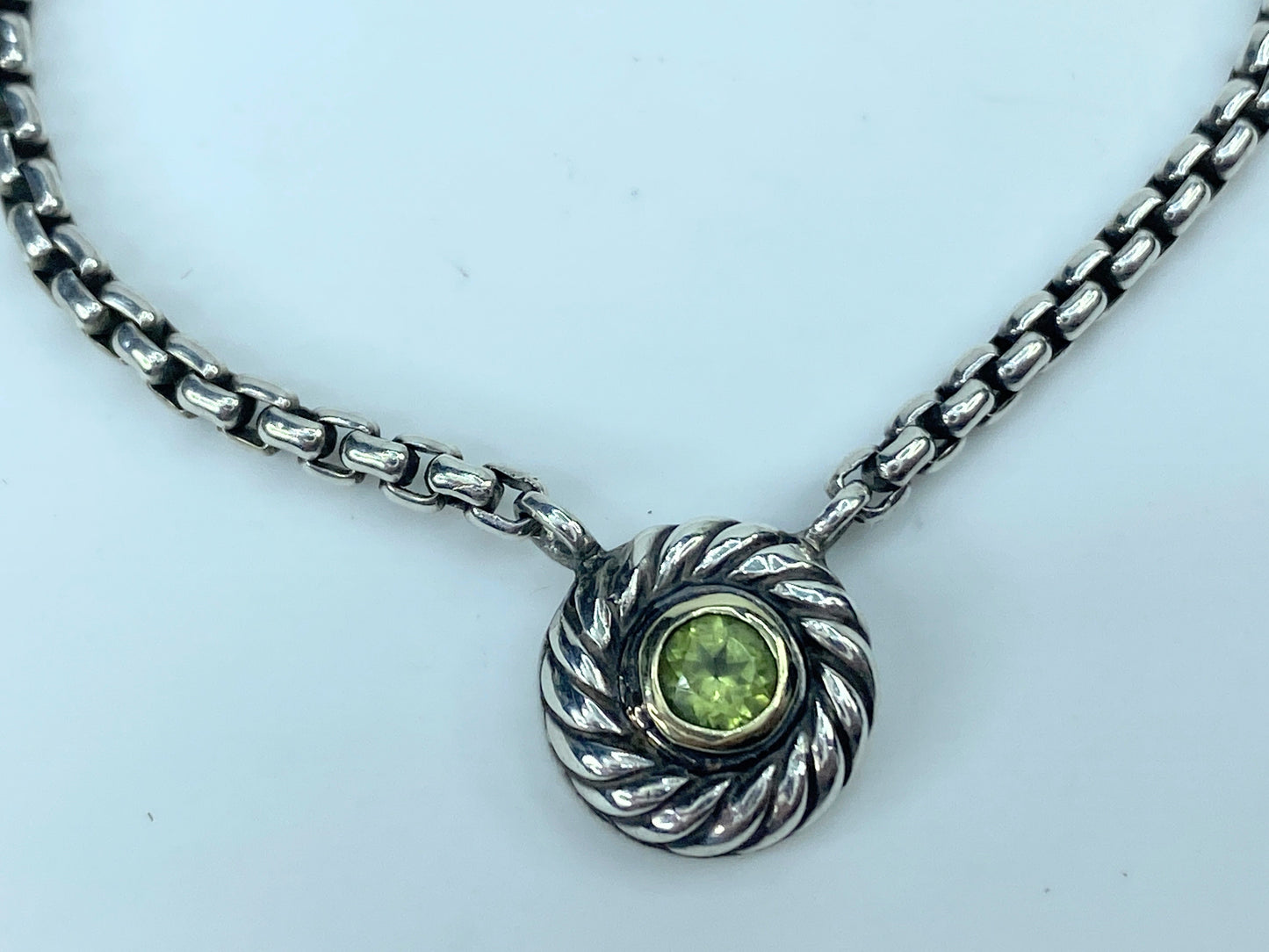 Sterling Silver and 18k Gold David Yurman Peridot "Cookie" Necklace 14.3g JR9141