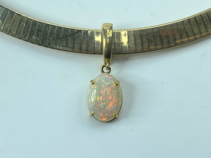14K Polished Flexible 8mm Omega 7.12ct Oval Opal pendant Choker Necklace JR701
