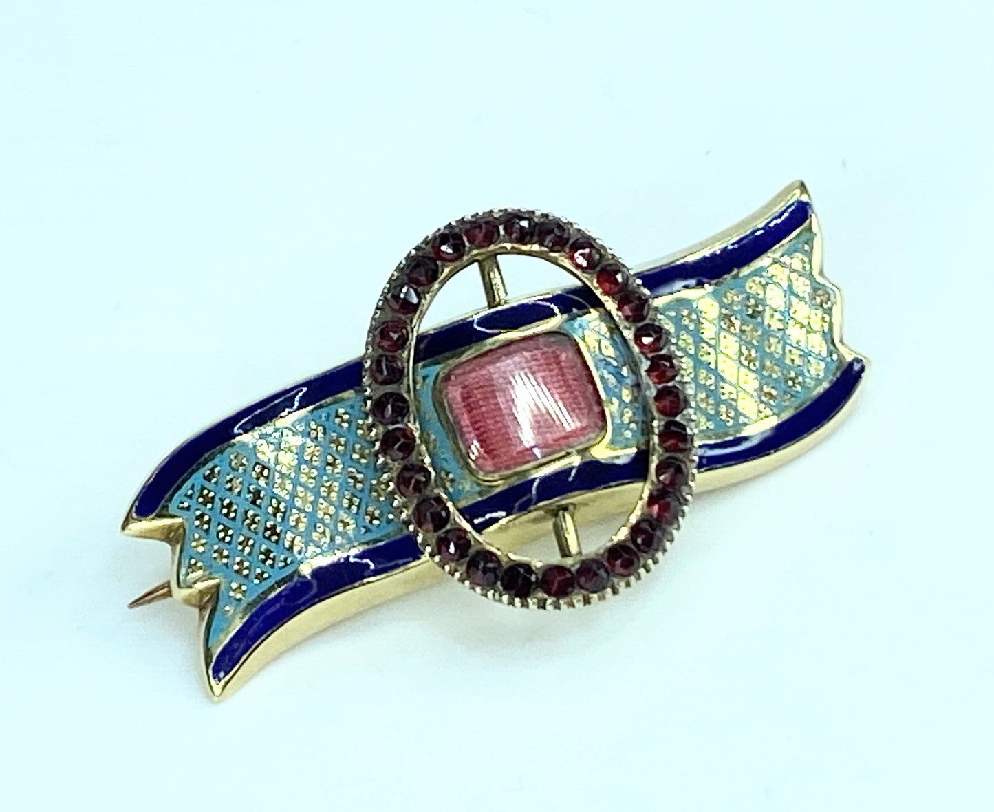 19th century Enamel sentimental brooch with Garnet bucket brooch 14K 6.6g JR9933