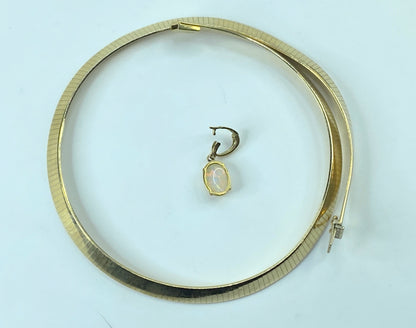 14K Polished Flexible 8mm Omega 7.12ct Oval Opal pendant Choker Necklace JR701
