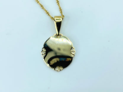 14K Yellow Gold Floral Cutout Engravable Pendant Necklace JR1233