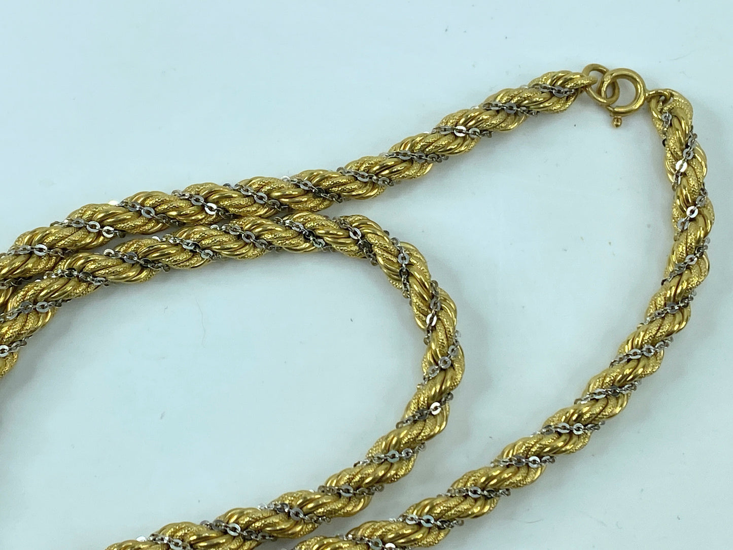 18K two tone rope twisted link adjustable clasp tassel heavy necklace 36" 95.1g