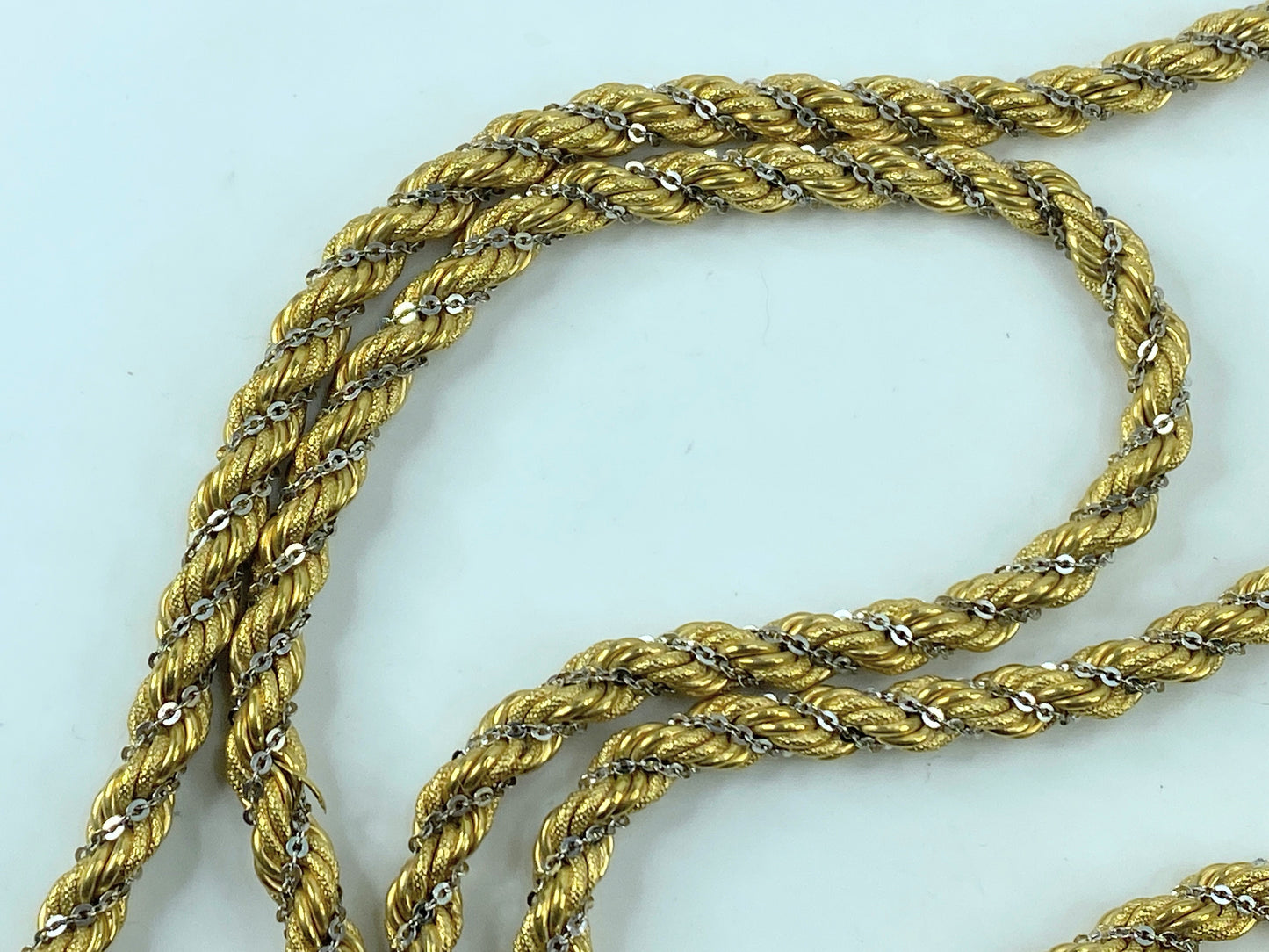 18K two tone rope twisted link adjustable clasp tassel heavy necklace 36" 95.1g