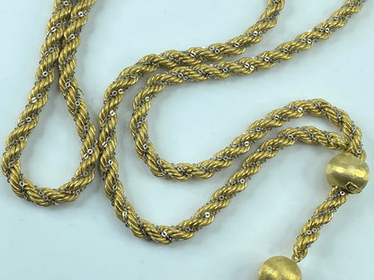 18K two tone rope twisted link adjustable clasp tassel heavy necklace 36" 95.1g