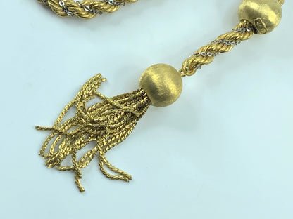 18K two tone rope twisted link adjustable clasp tassel heavy necklace 36" 95.1g