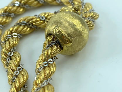 18K two tone rope twisted link adjustable clasp tassel heavy necklace 36" 95.1g