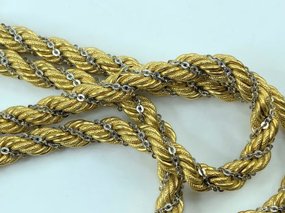 18K two tone rope twisted link adjustable clasp tassel heavy necklace 36" 95.1g