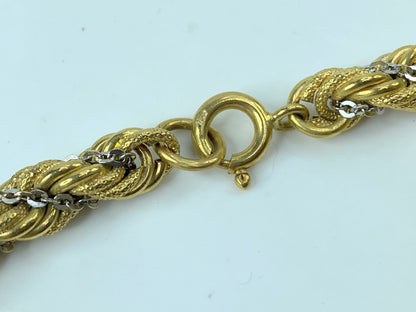 18K two tone rope twisted link adjustable clasp tassel heavy necklace 36" 95.1g