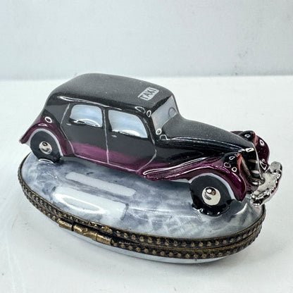 French Peint Main Taxi Porcelain Hinged Trinket Box Signed Limoges A1035