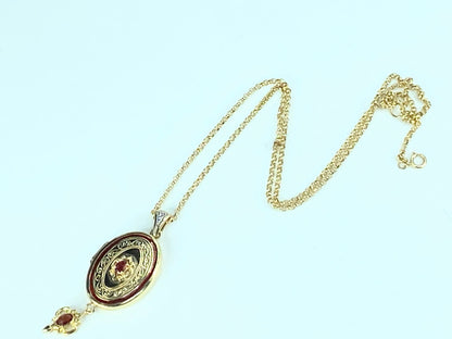 Birmingham 14K garnet Rose cut Diamond Locket lavalier cable necklace JR9936