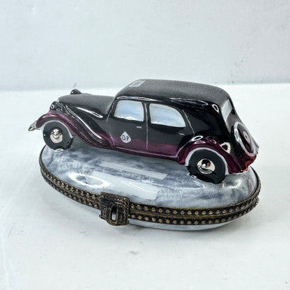 French Peint Main Taxi Porcelain Hinged Trinket Box Signed Limoges A1035
