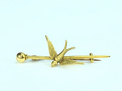 Early 20th century 15ct 3D Swallow Bird Bar brooch 3.2g JR9937